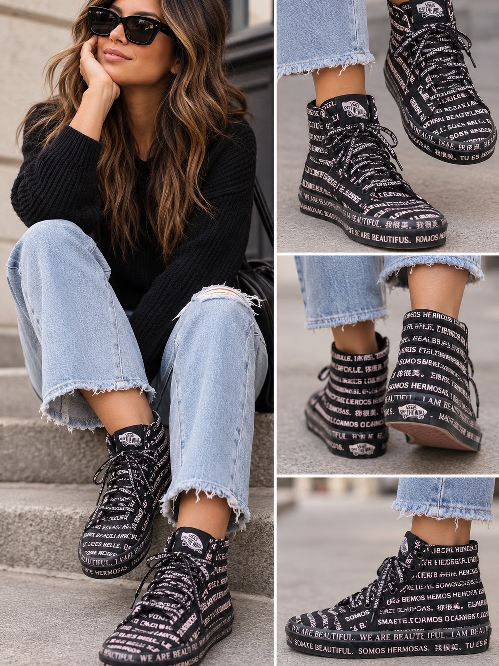 Vans Sk8-Hi “I Am Beautiful” Multilingual Black Pink High Top Sneakers 8.5